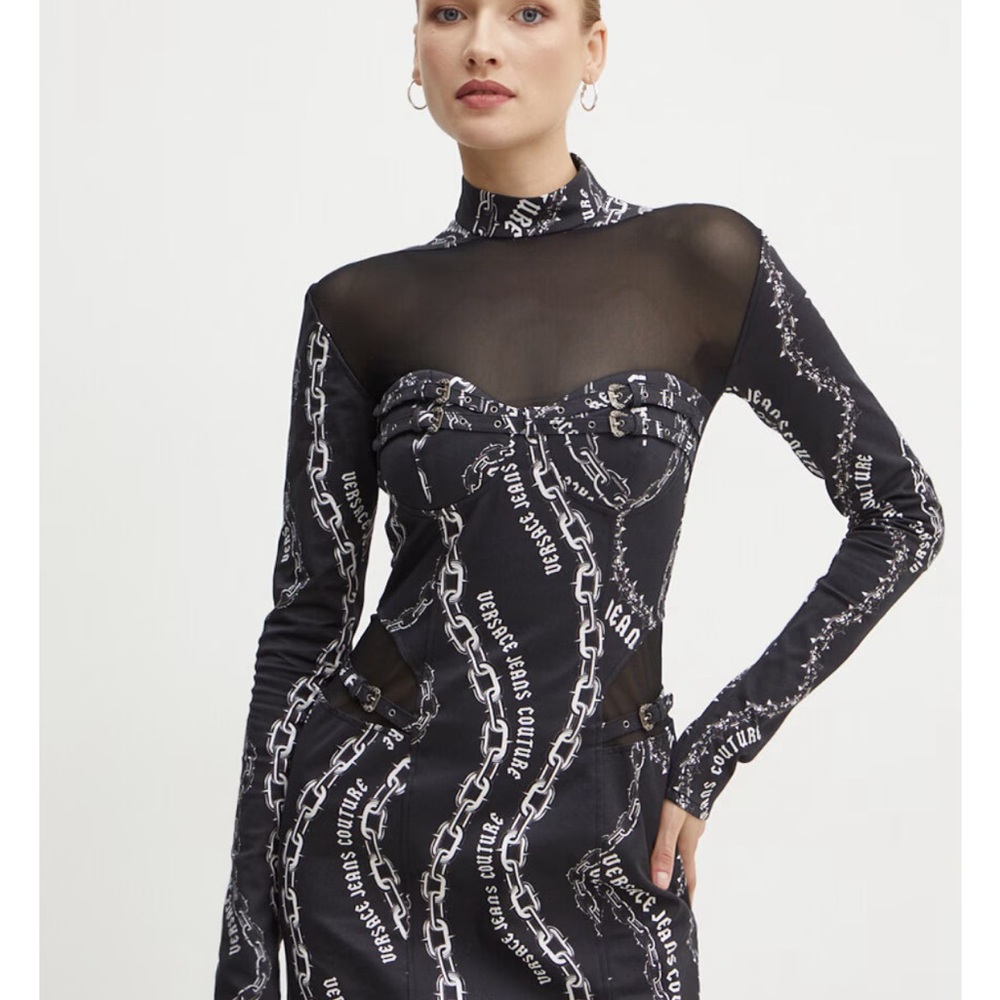 Versace Jeans Collection Black and White Long Sleeve Dress